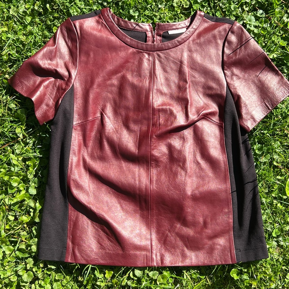 Women's halogen burgundy and Black Leather Top size medium